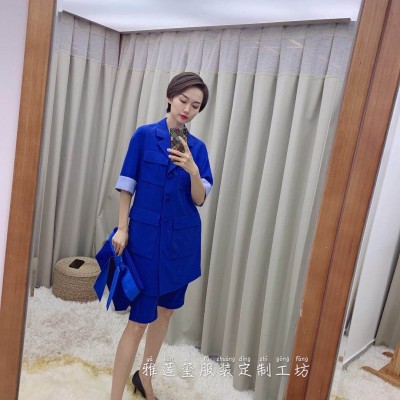 蓝色工装风西服套装